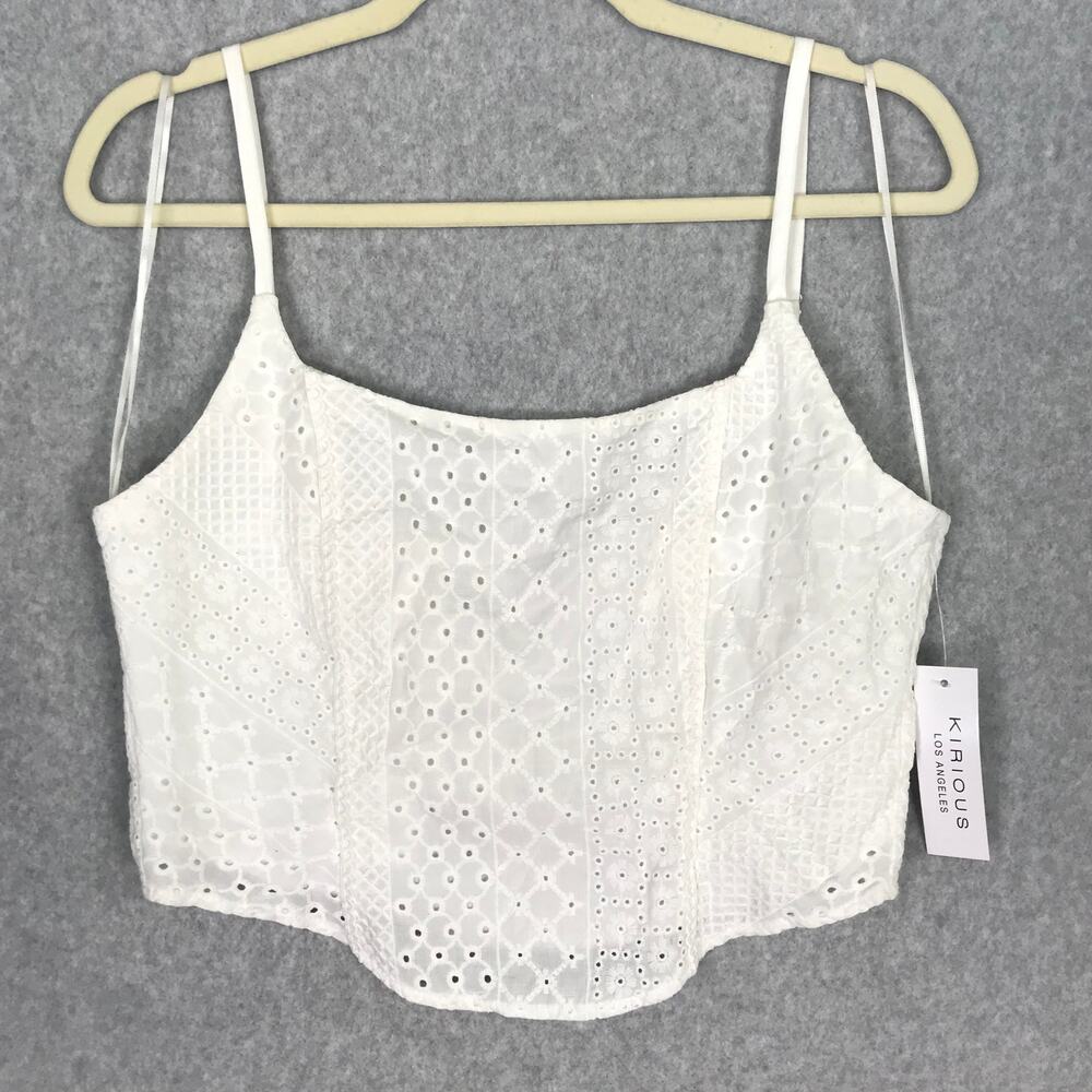 Kirious Crop Tank Medium Eyelet Lace Up Feminine Coquette Festival Milkmaid READ